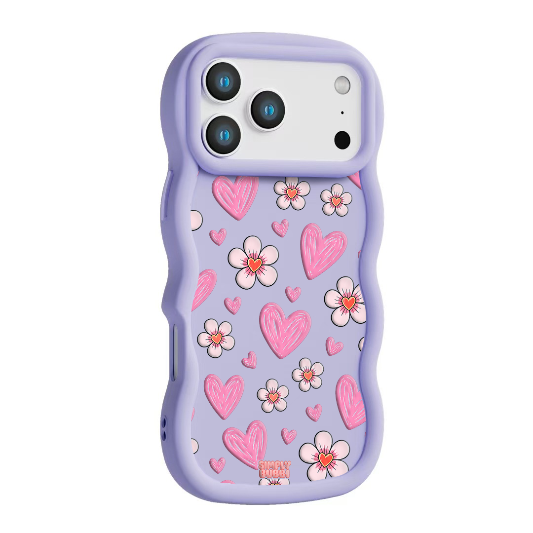 Pink Heart Daisy Repeat Wavy iPhone Case – Lilac color