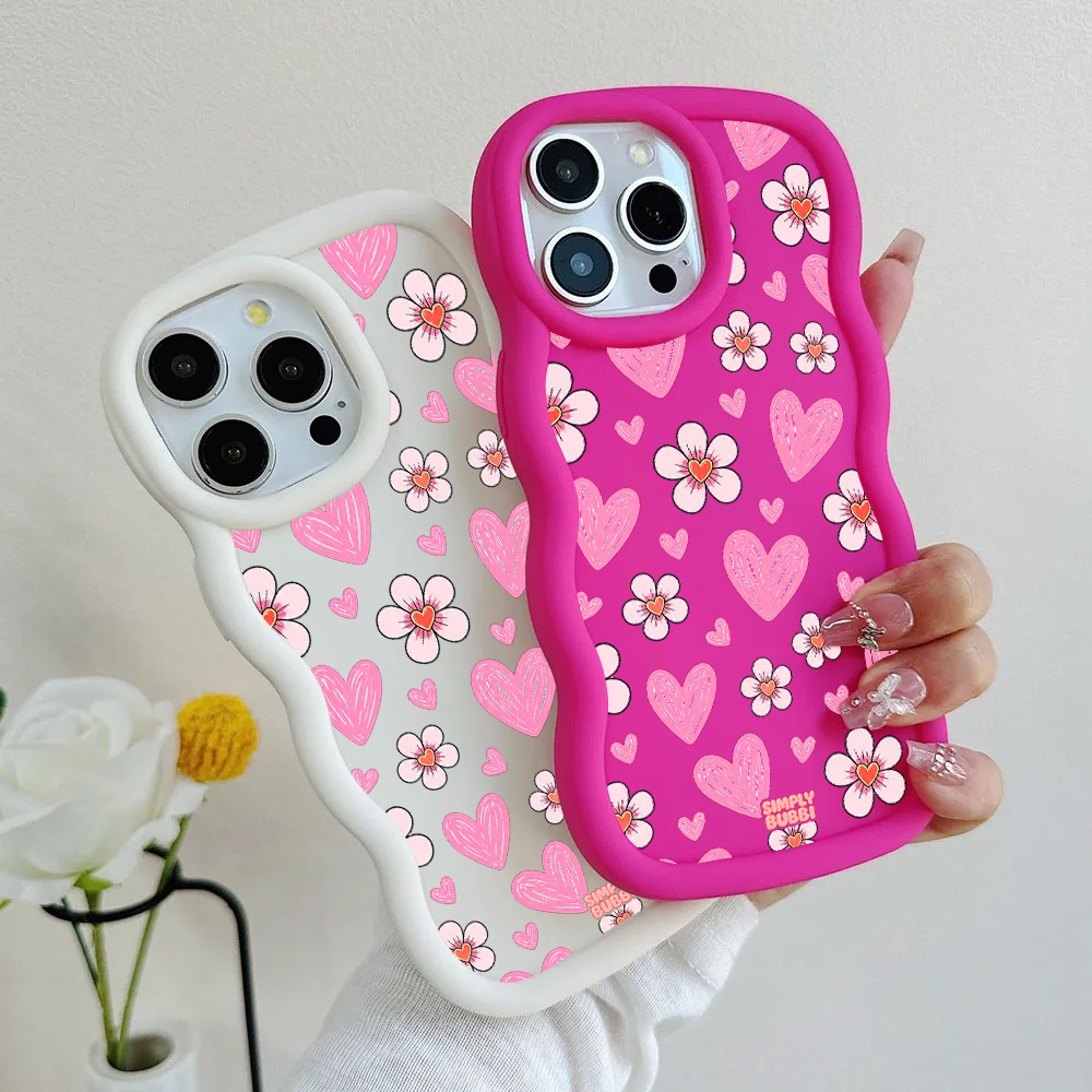 Pink Heart Daisy Repeat Wavy iPhone Case – product view 1