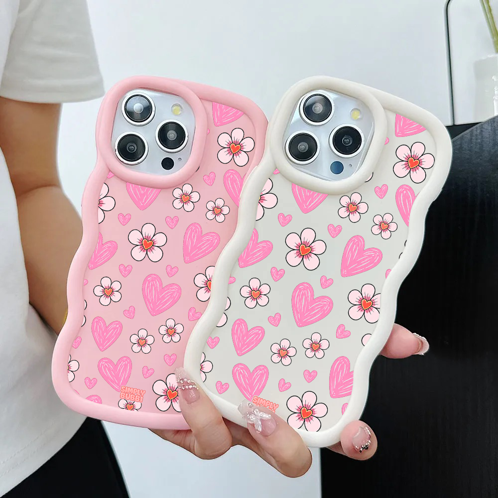 Pink Heart Daisy Repeat Wavy iPhone Case – product view 2