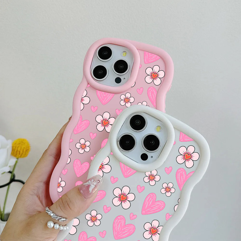 Pink Heart Daisy Repeat Wavy iPhone Case – product view 3