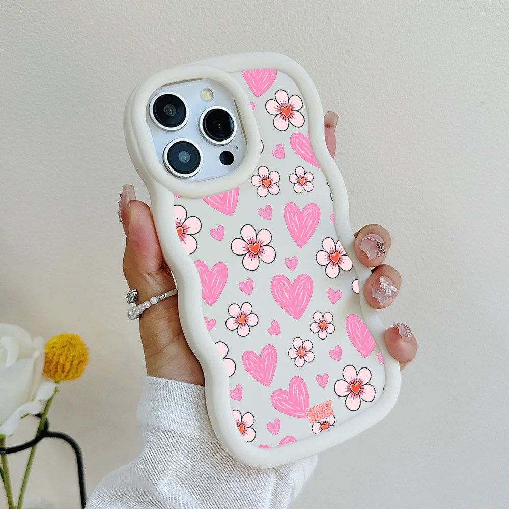 Pink Heart Daisy Repeat Wavy iPhone Case – product view 4