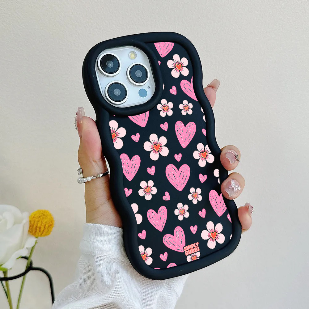 Pink Heart Daisy Repeat Wavy iPhone Case – product view 5
