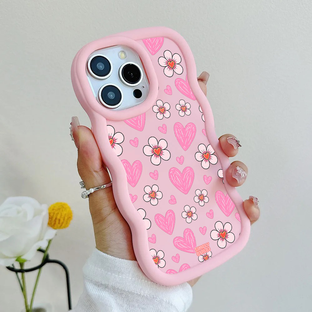 Pink Heart Daisy Repeat Wavy iPhone Case – product view 6
