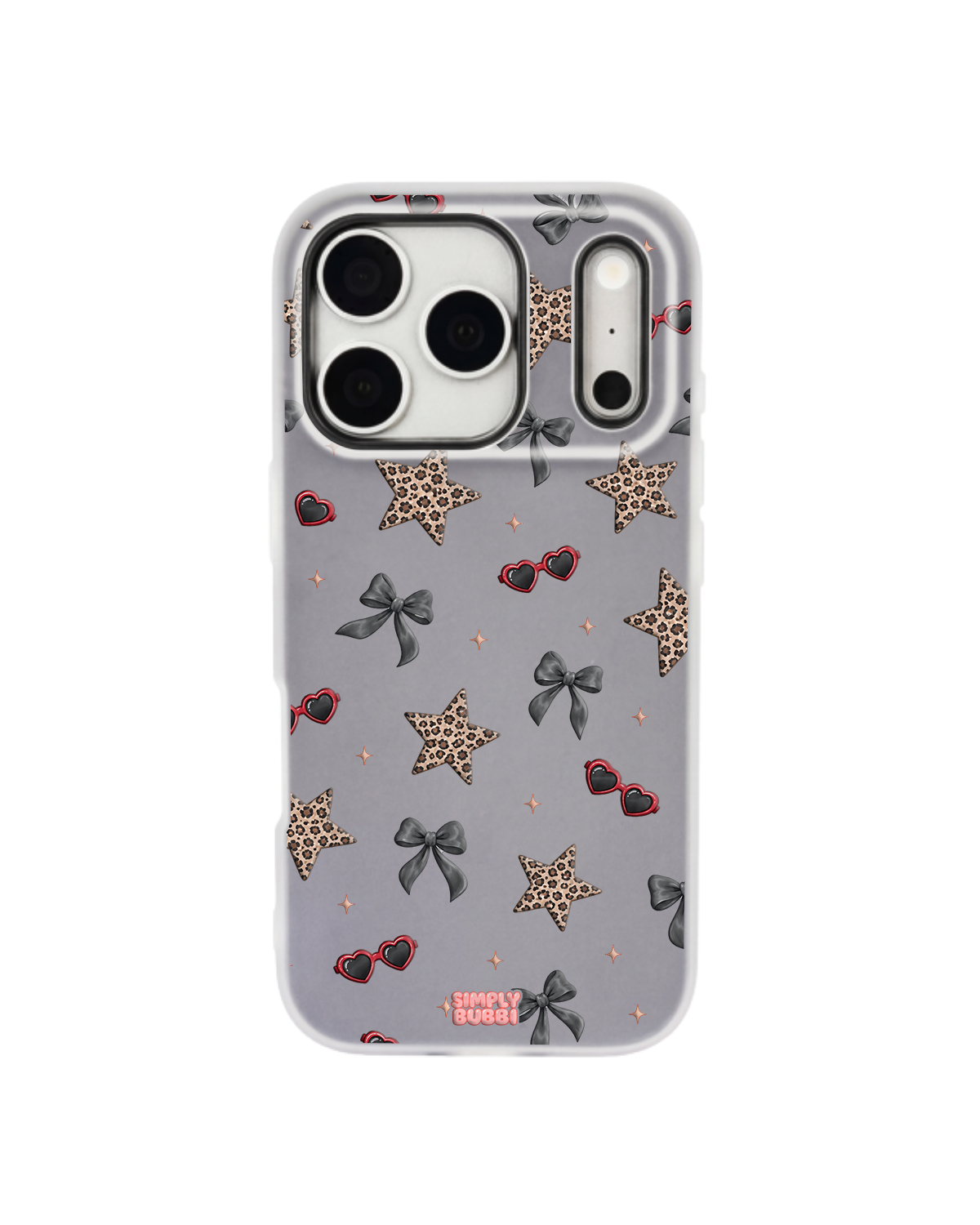 Leopard Star Bow Repeat Pop iPhone Case – Gray color