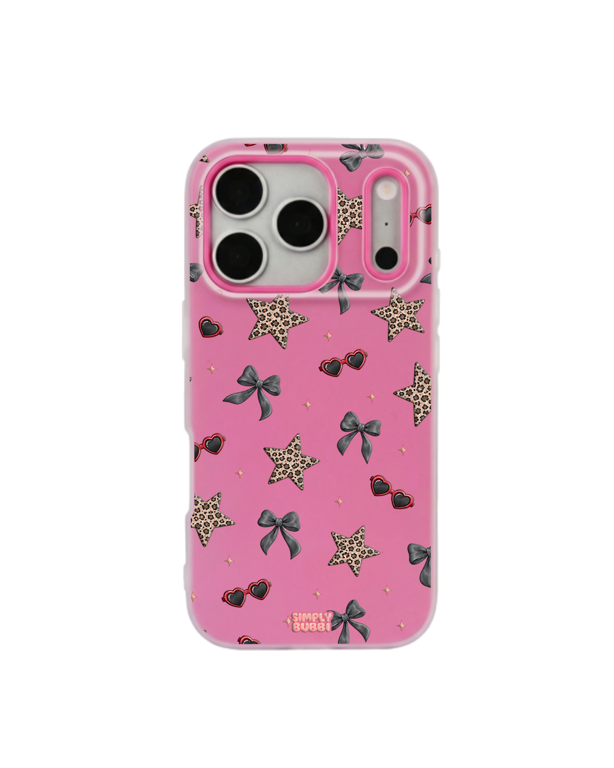 Leopard Star Bow Repeat Pop iPhone Case – Hot Pink color