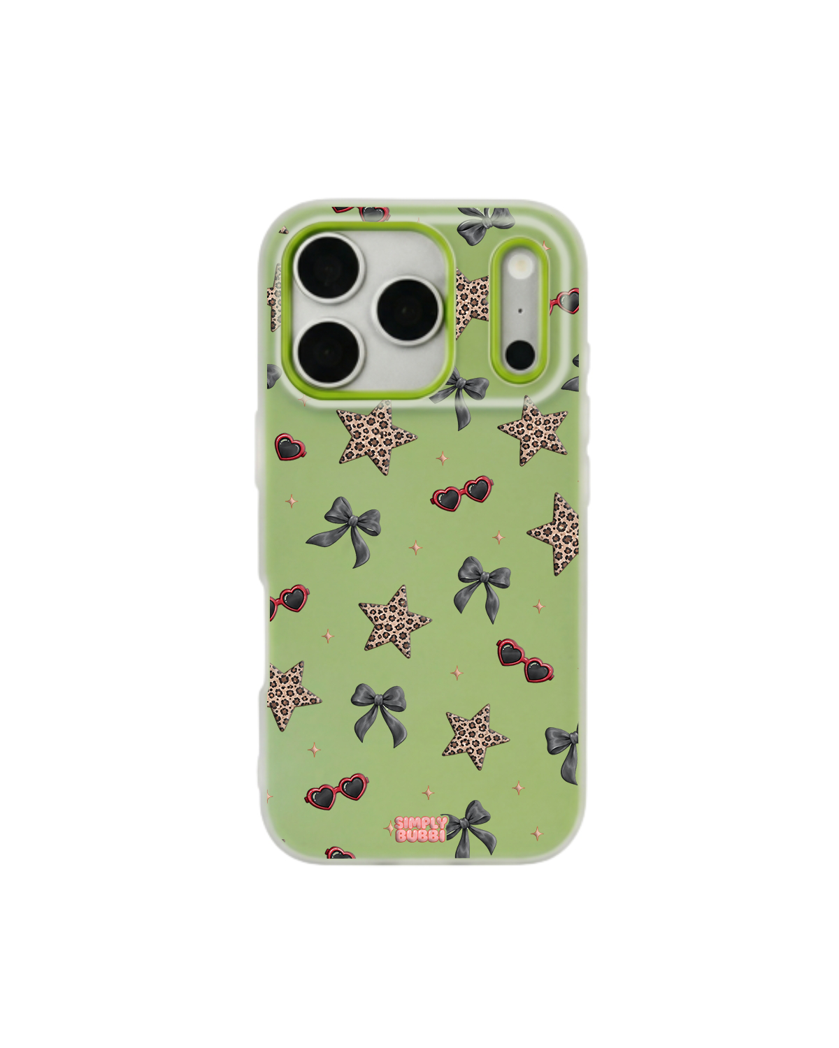 Leopard Star Bow Repeat Pop iPhone Case – Lime color