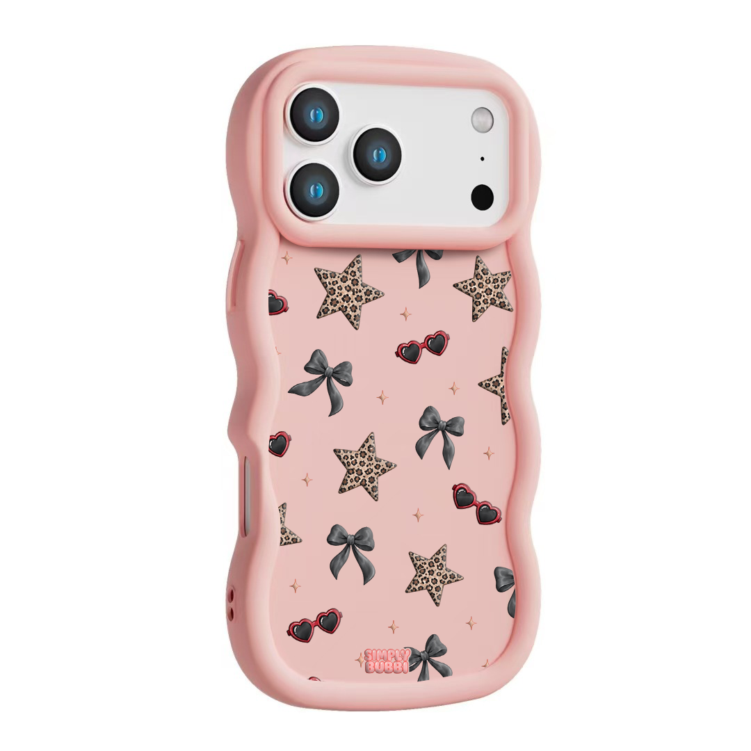 Leopard Star Bow Repeat Wavy iPhone Case – Blush color