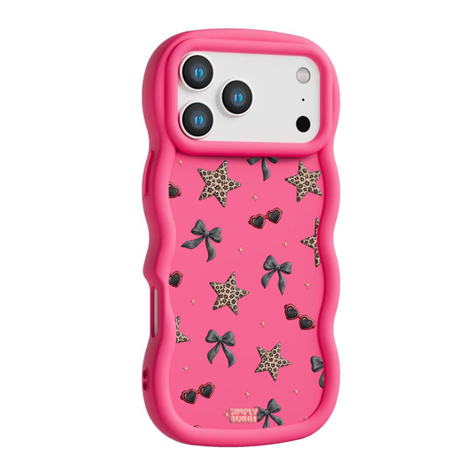 Leopard Star Bow Repeat Wavy iPhone Case – Hot Pink color