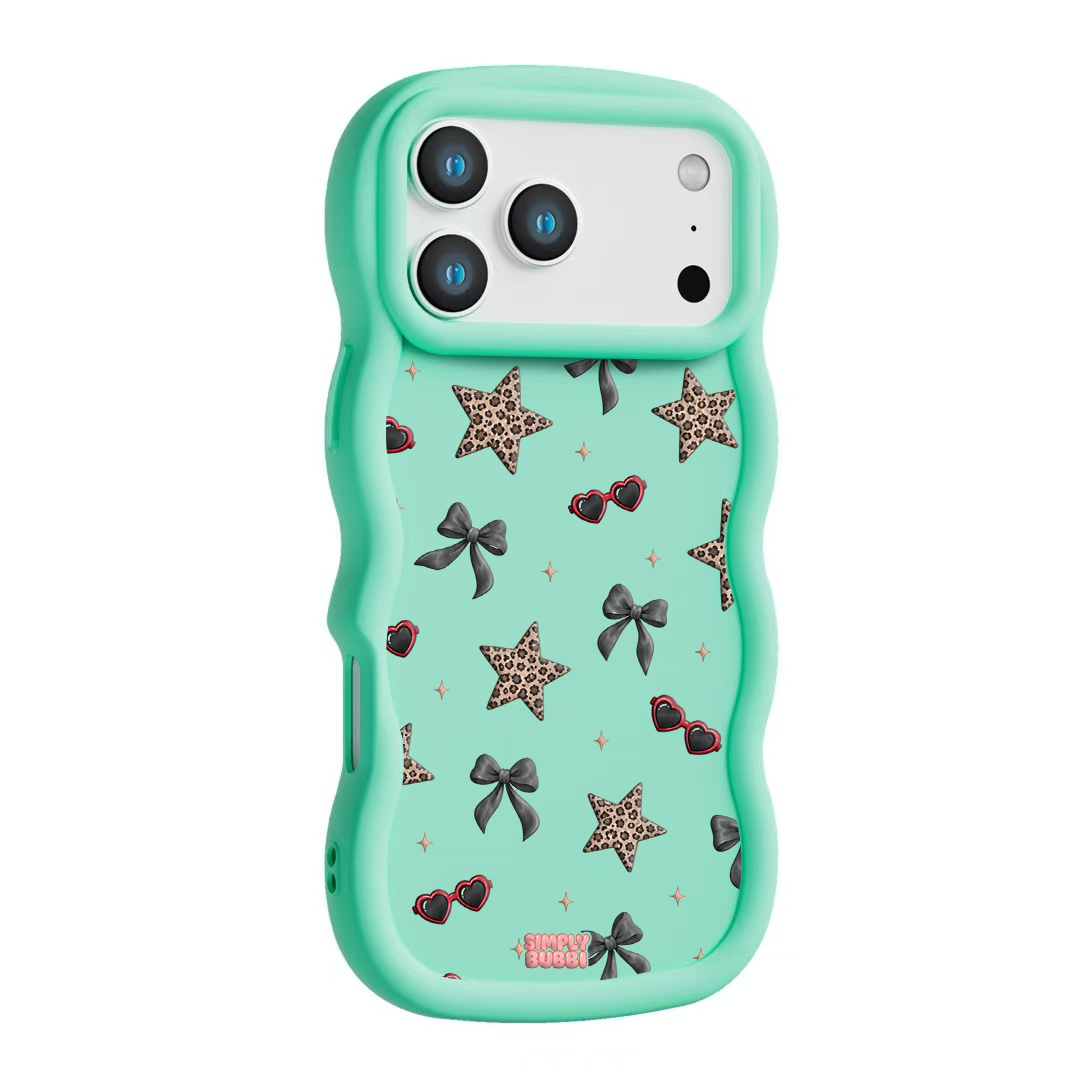 Leopard Star Bow Repeat Wavy iPhone Case – Mint color