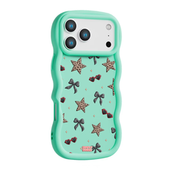 Leopard Star Bow Repeat Wavy iPhone Case – Mint