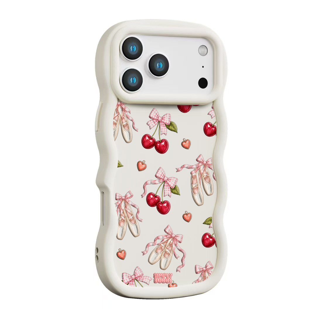 Cherry Ballet Coquette Repeat Wavy iPhone Case – Cream color