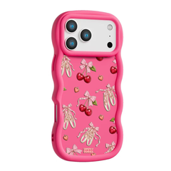 Cherry Ballet Coquette Repeat Wavy iPhone Case – Hot Pink