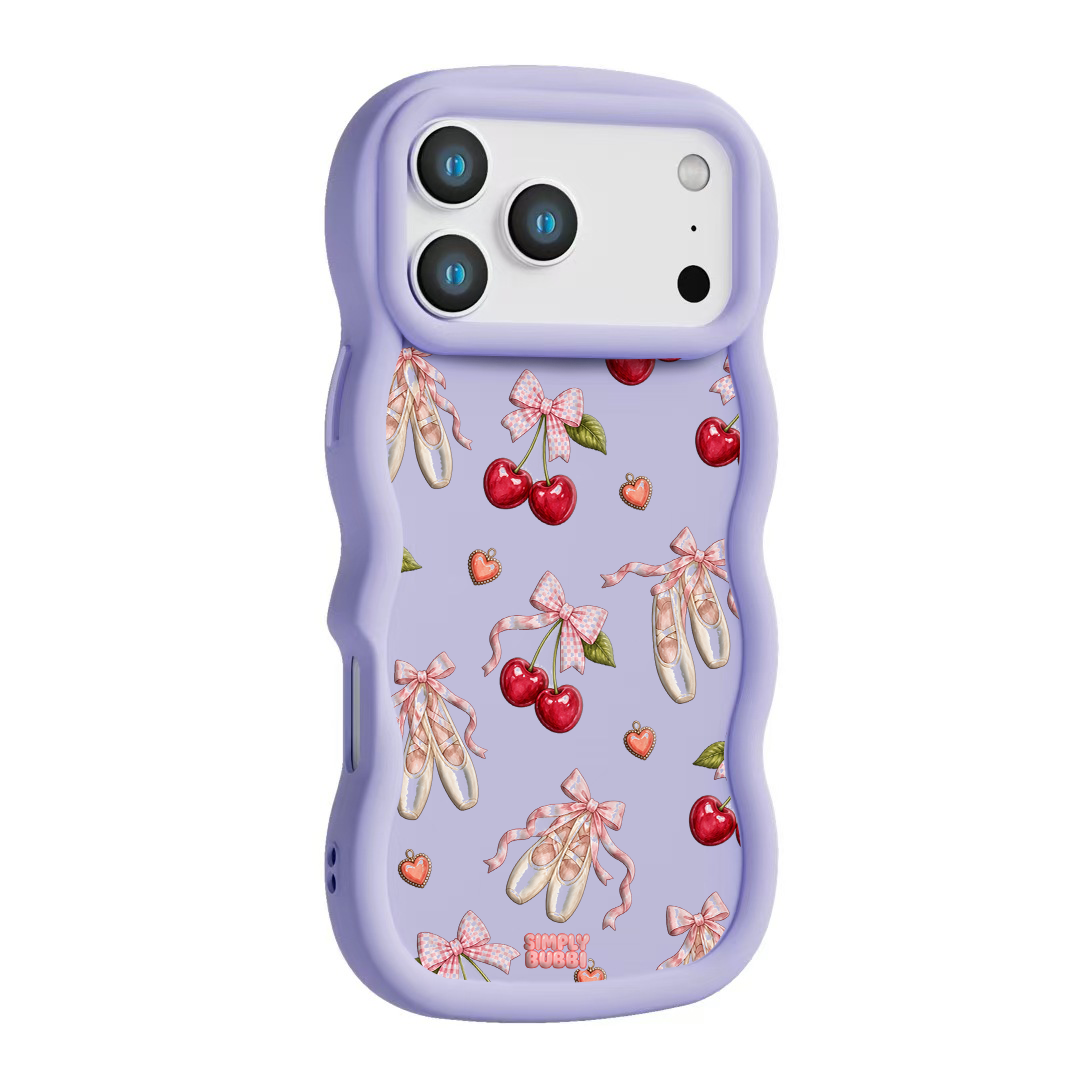 Cherry Ballet Coquette Repeat Wavy iPhone Case – Lilac color