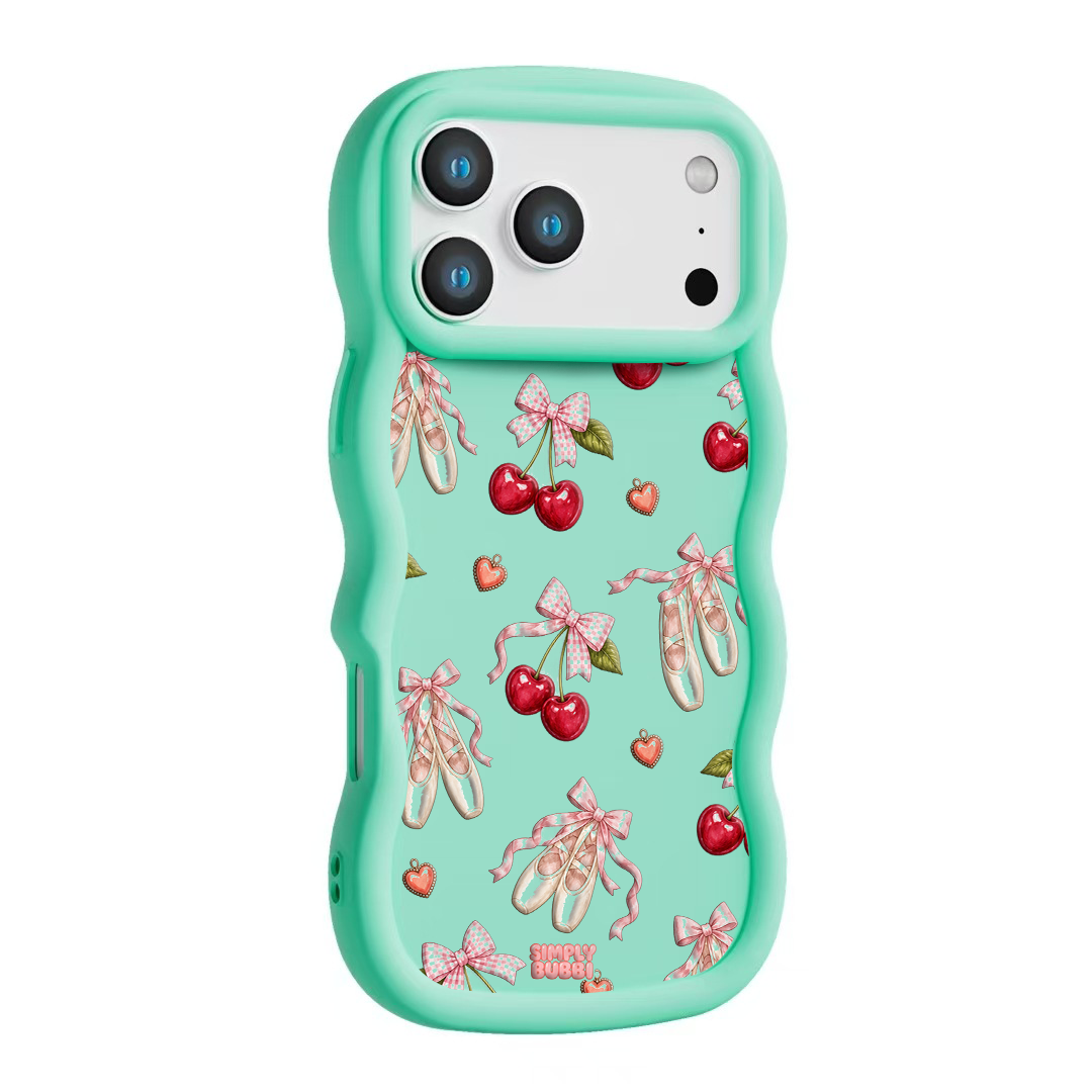 Cherry Ballet Coquette Repeat Wavy iPhone Case – Mint color