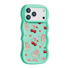 Cherry Ballet Coquette Repeat Wavy iPhone Case – Mint