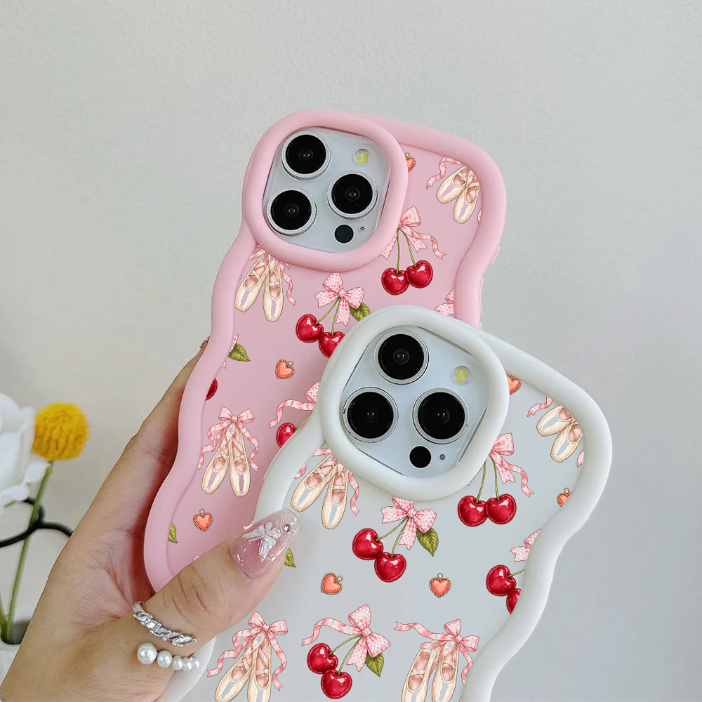 Cherry Ballet Coquette Repeat Wavy iPhone Case – product view 3