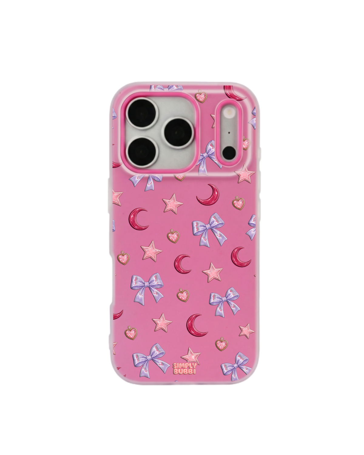 Lilac Celestial Bow Repeat Pop iPhone Case – Hot Pink color