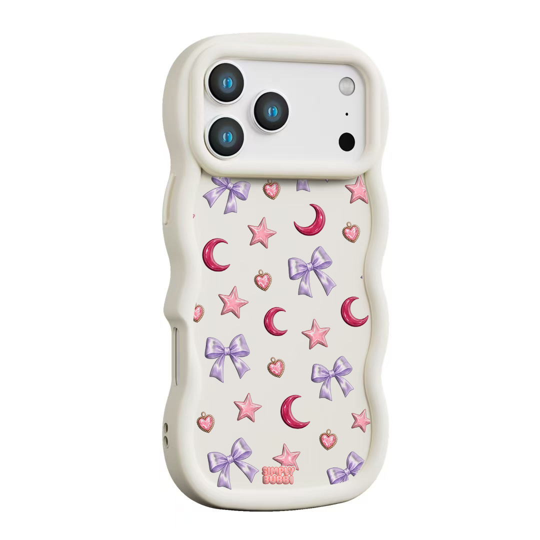 Lilac Celestial Bow Repeat Wavy iPhone Case – Cream color