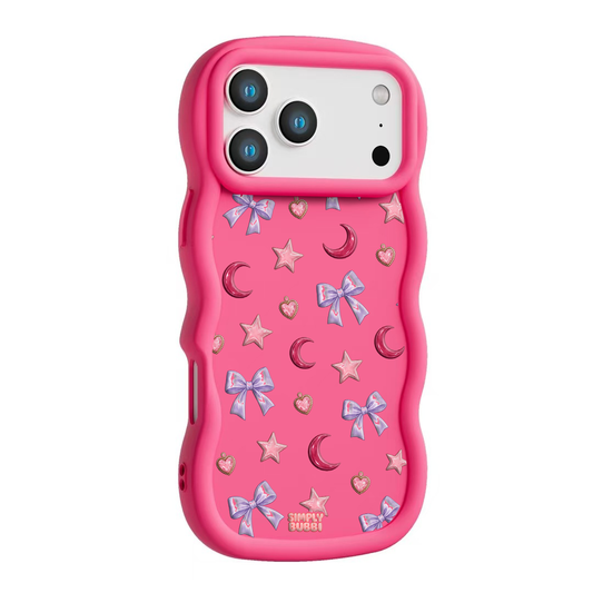 Lilac Celestial Bow Repeat Wavy iPhone Case – Hot Pink color