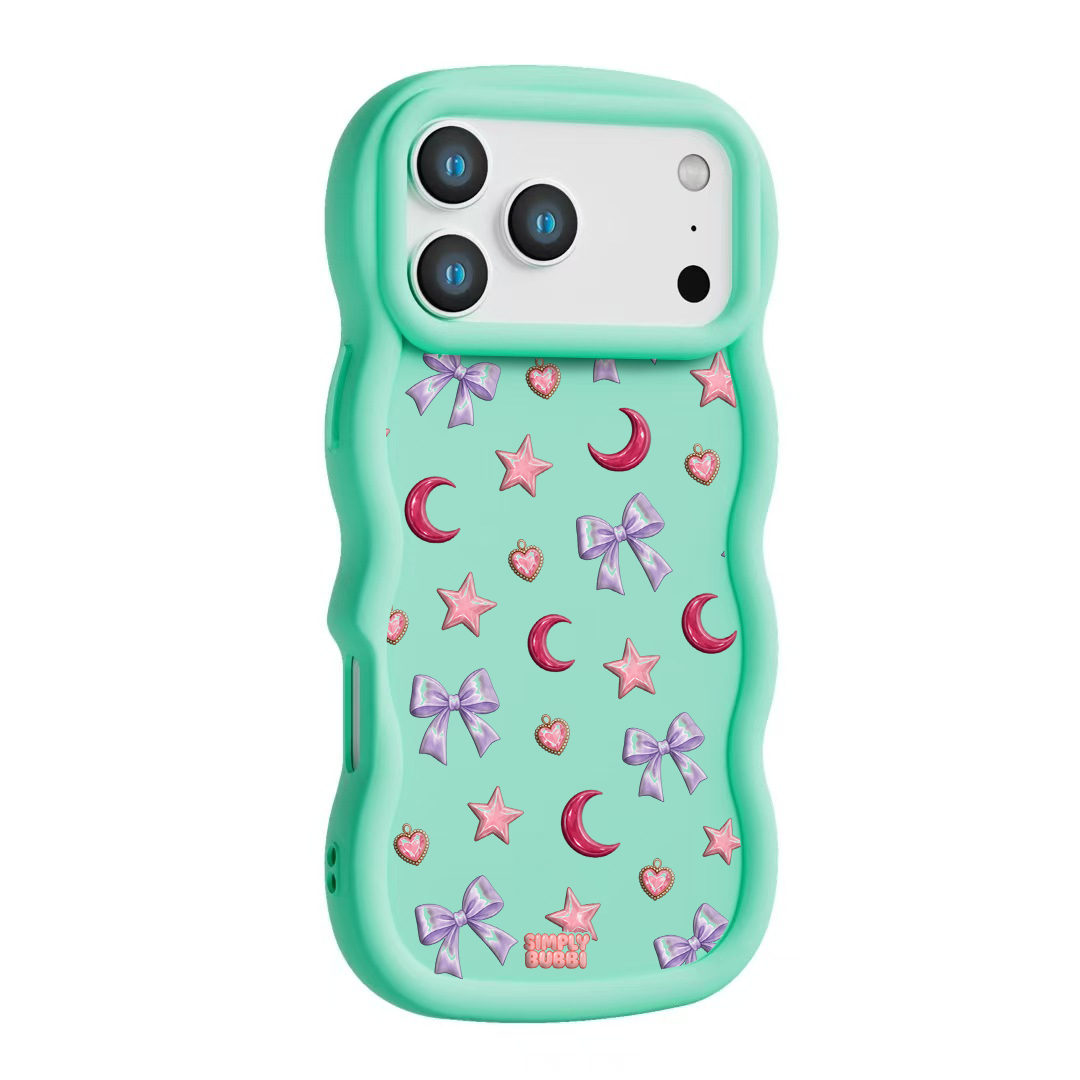 Lilac Celestial Bow Repeat Wavy iPhone Case – Mint color