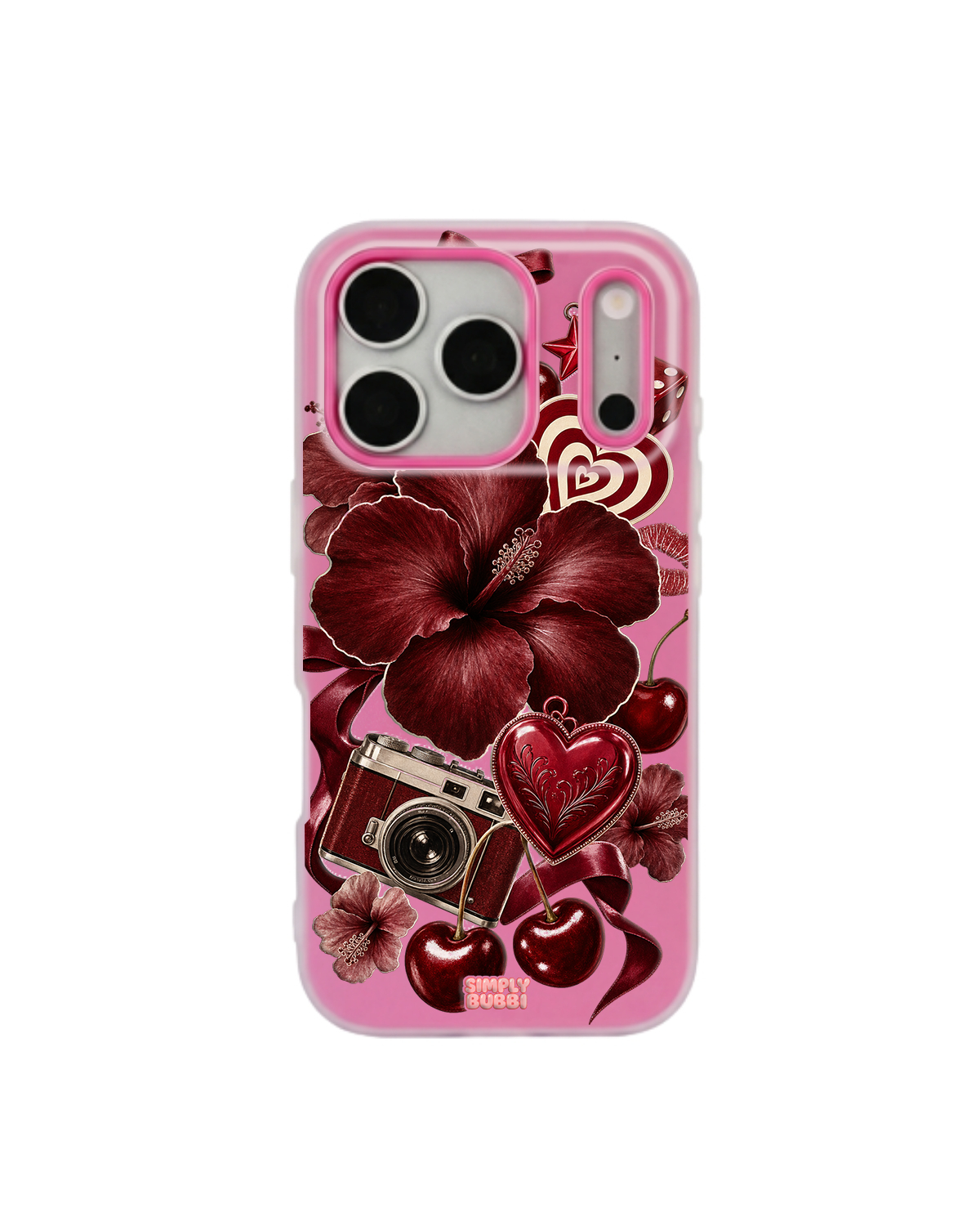 Oxblood Retro Collage Pop iPhone Case – Hot Pink color