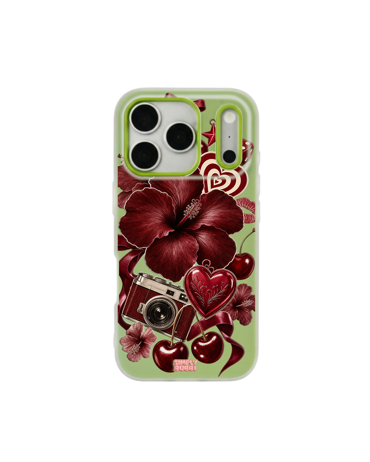 Oxblood Retro Collage Pop iPhone Case – Lime color