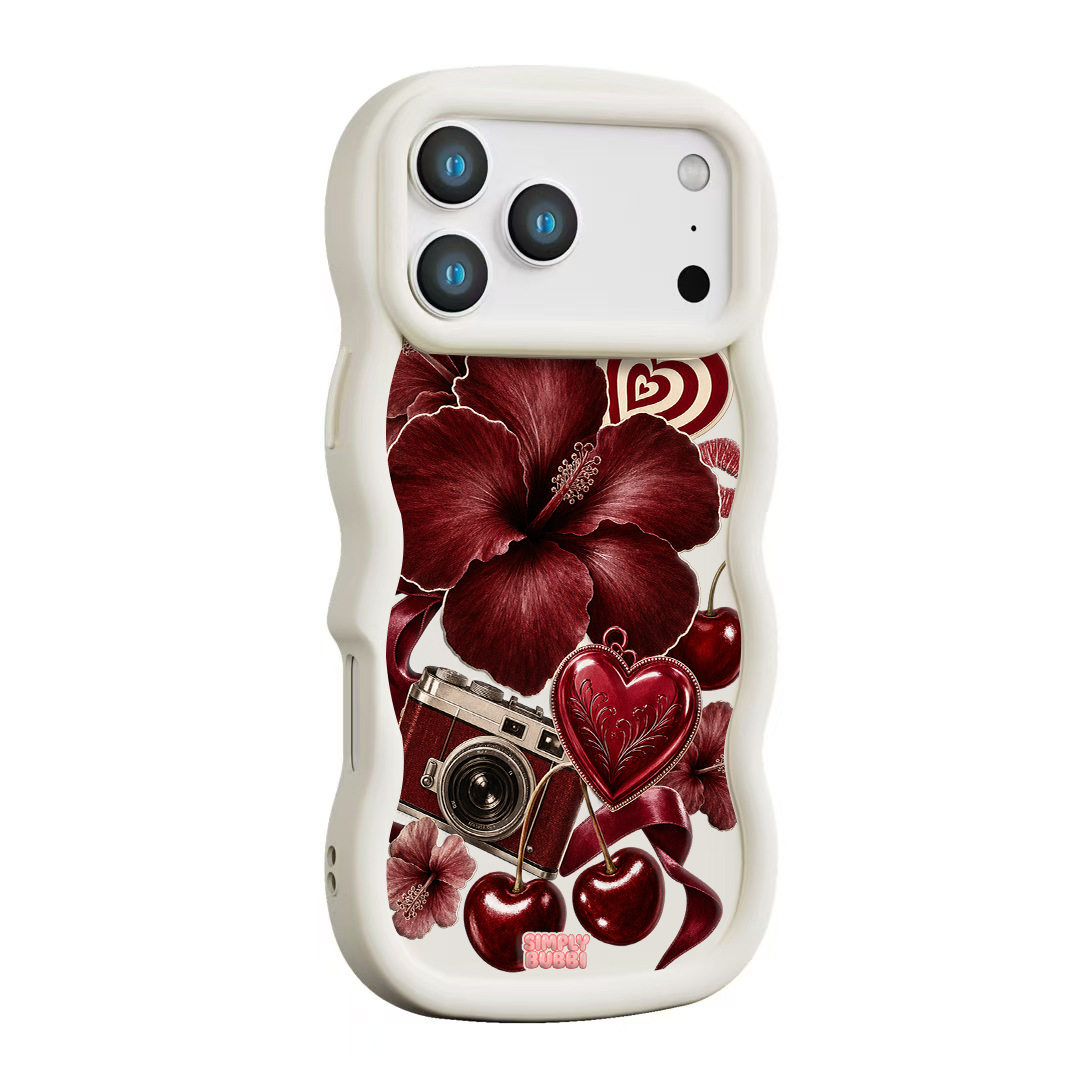 Oxblood Retro Collage Wavy iPhone Case – Cream color