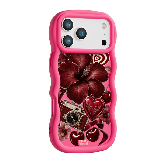 Oxblood Retro Collage Wavy iPhone Case – Hot Pink color