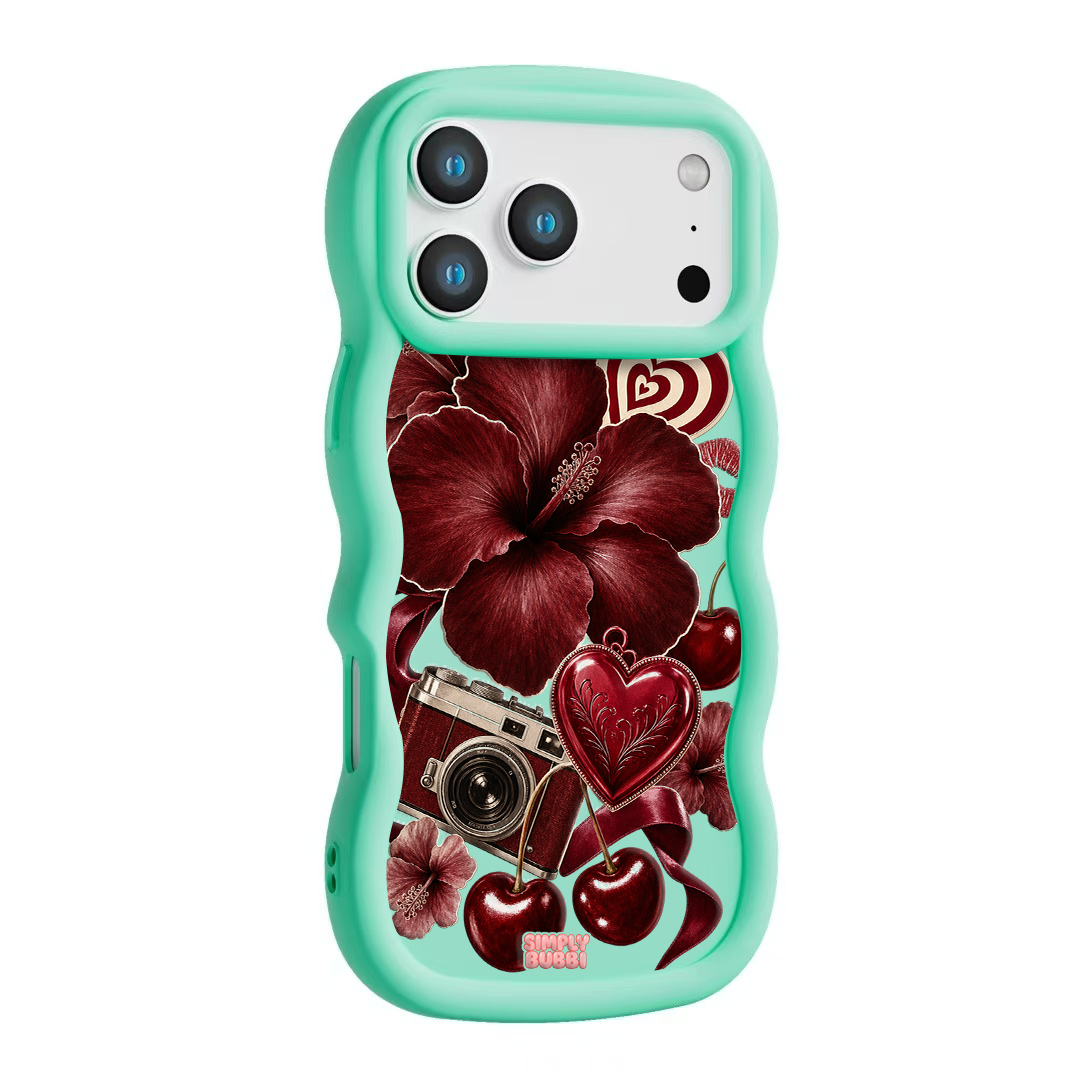 Oxblood Retro Collage Wavy iPhone Case – Mint color