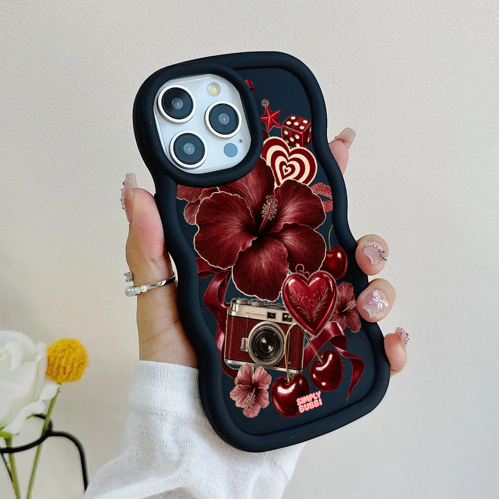 Oxblood Retro Collage Wavy iPhone Case