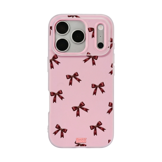 Oxblood Heart Bow Repeat Pop iPhone Case – Blush color