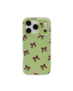 Oxblood Heart Bow Repeat Pop iPhone Case – Lime