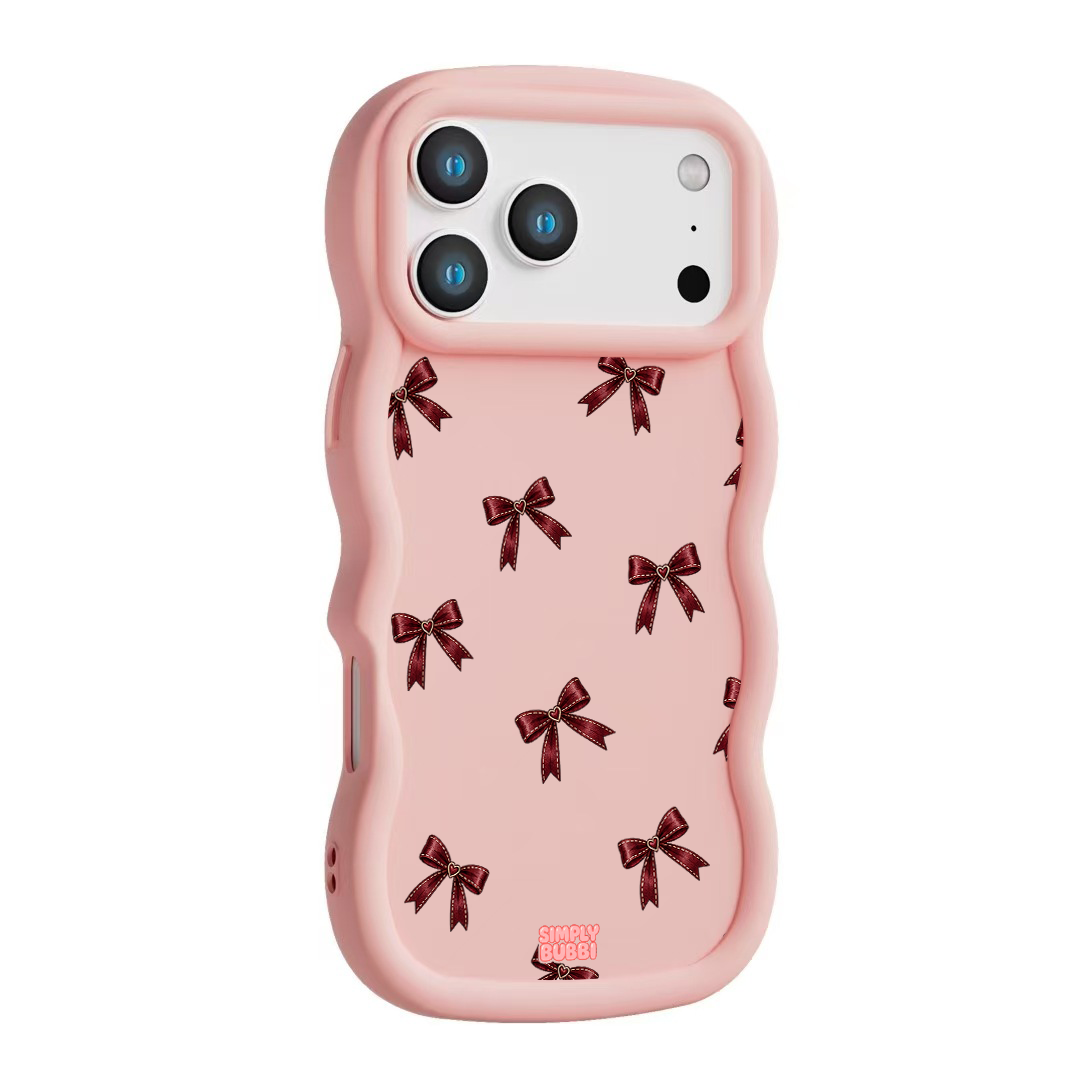 Oxblood Heart Bow Repeat Wavy iPhone Case – product view 9