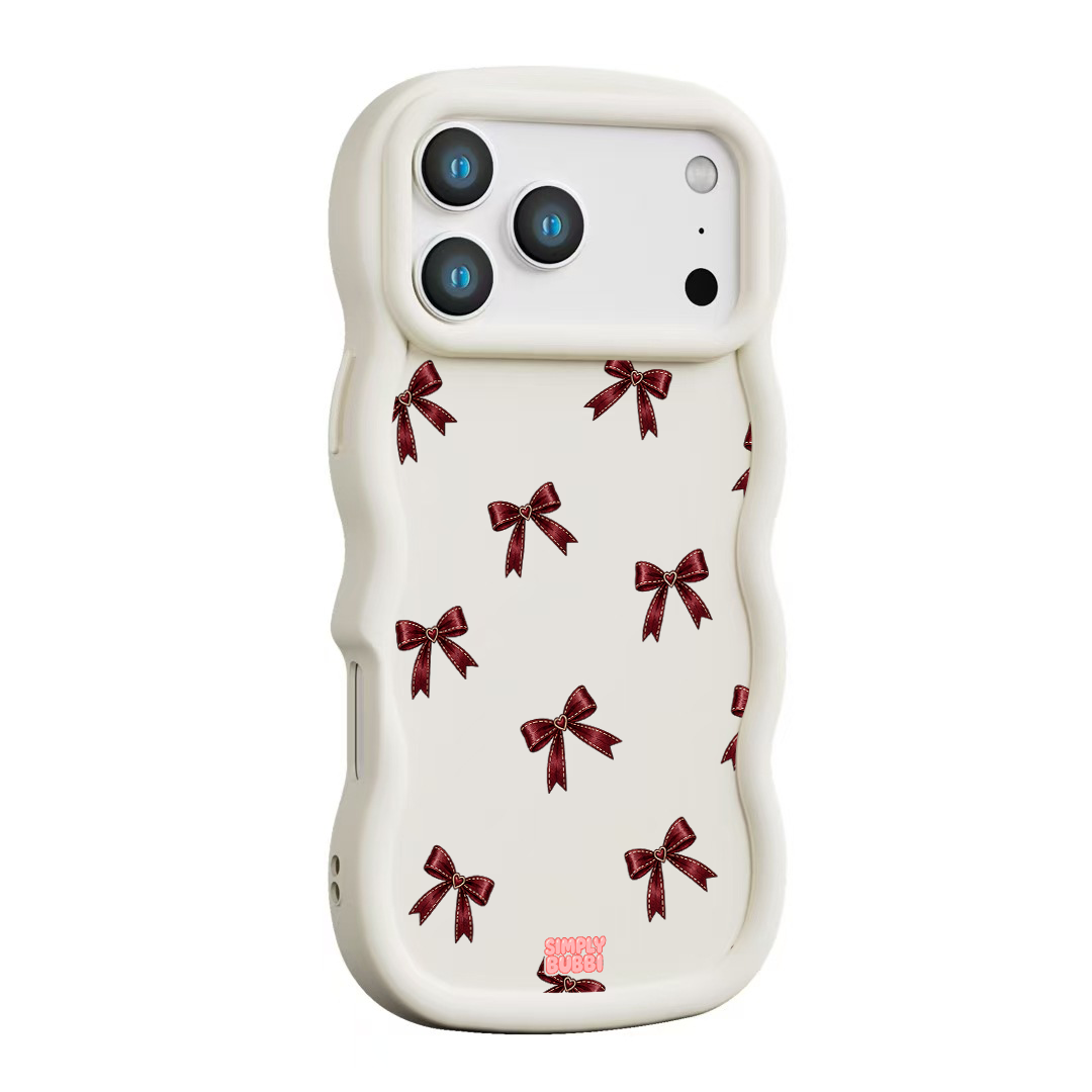 Oxblood Heart Bow Repeat Wavy iPhone Case – product view 11