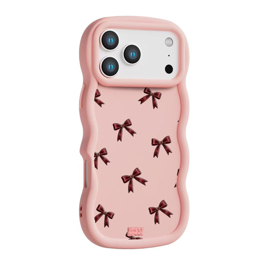 Oxblood Heart Bow Repeat Wavy iPhone Case – Blush color