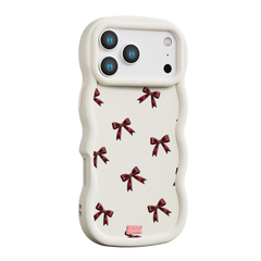 Oxblood Heart Bow Repeat Wavy iPhone Case – Cream