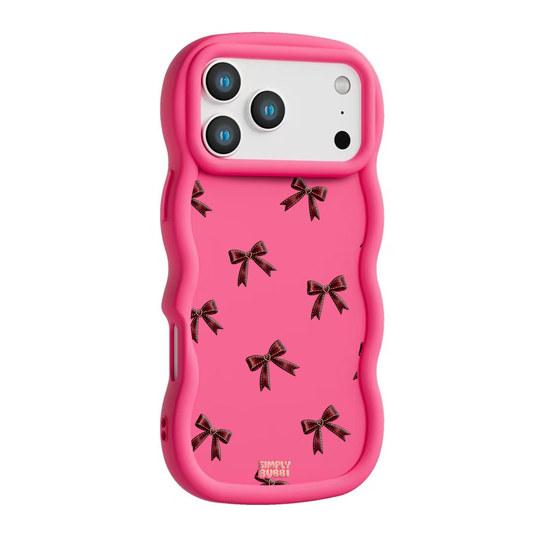 Oxblood Heart Bow Repeat Wavy iPhone Case – Hot Pink color