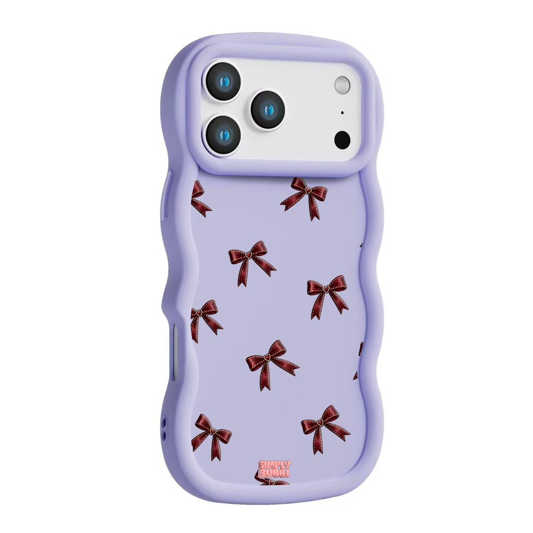 Oxblood Heart Bow Repeat Wavy iPhone Case – Lilac color