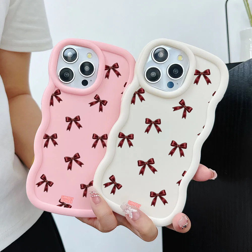 Oxblood Heart Bow Repeat Wavy iPhone Case – product view 2