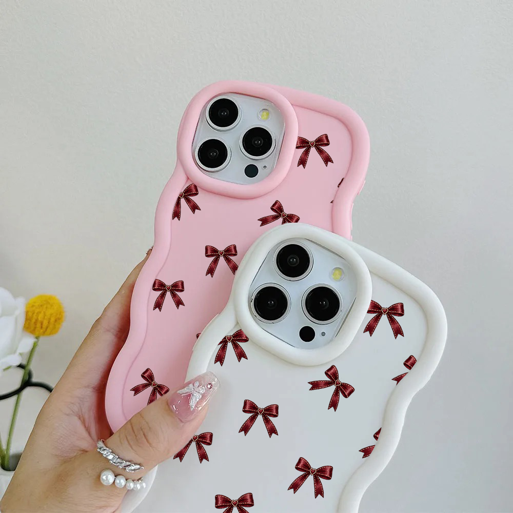 Oxblood Heart Bow Repeat Wavy iPhone Case – product view 3