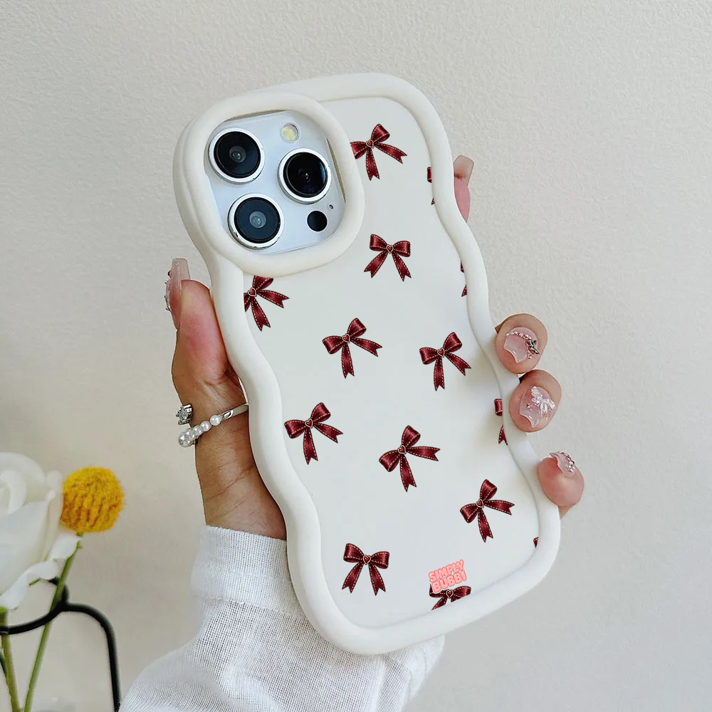 Oxblood Heart Bow Repeat Wavy iPhone Case – product view 4