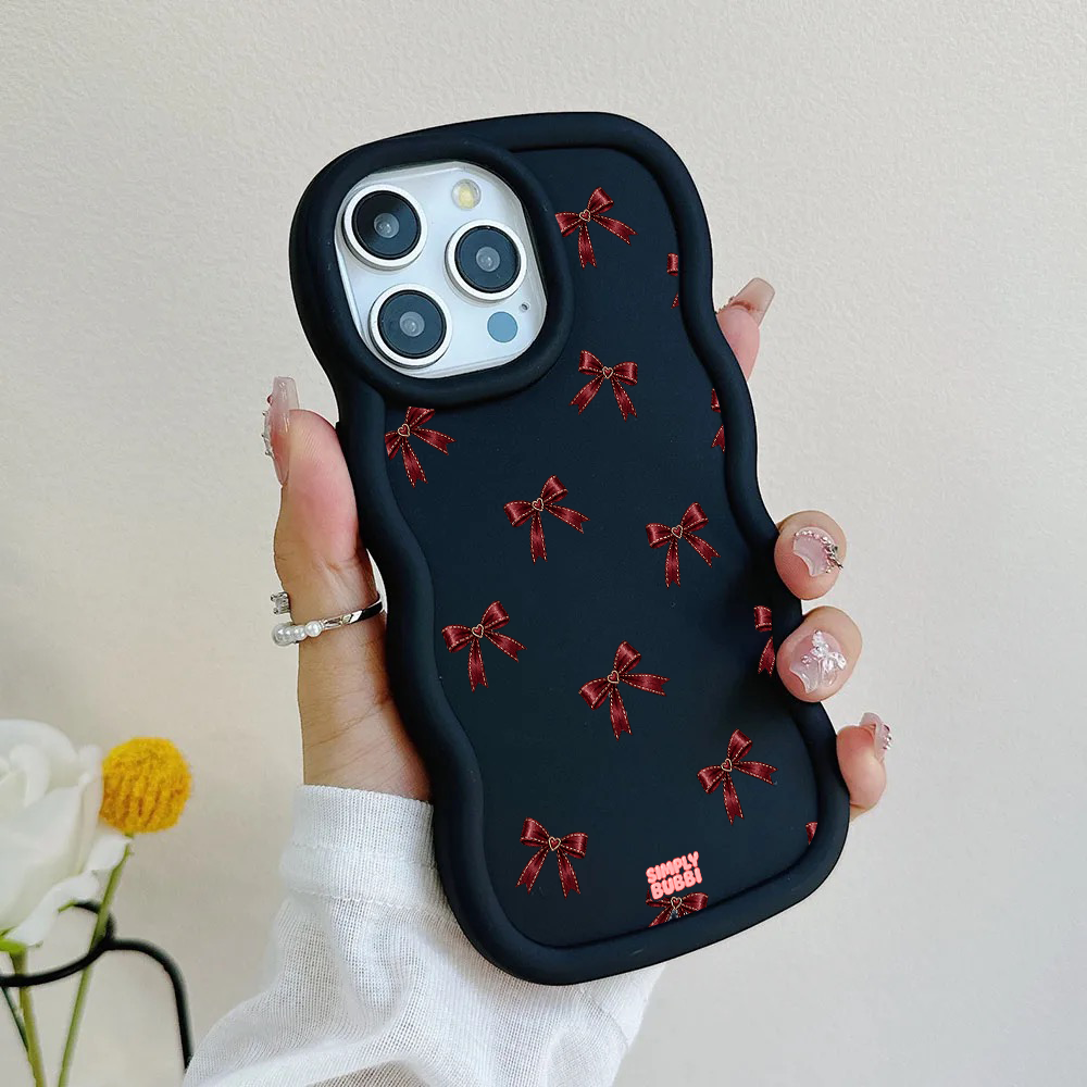 Oxblood Heart Bow Repeat Wavy iPhone Case – product view 5