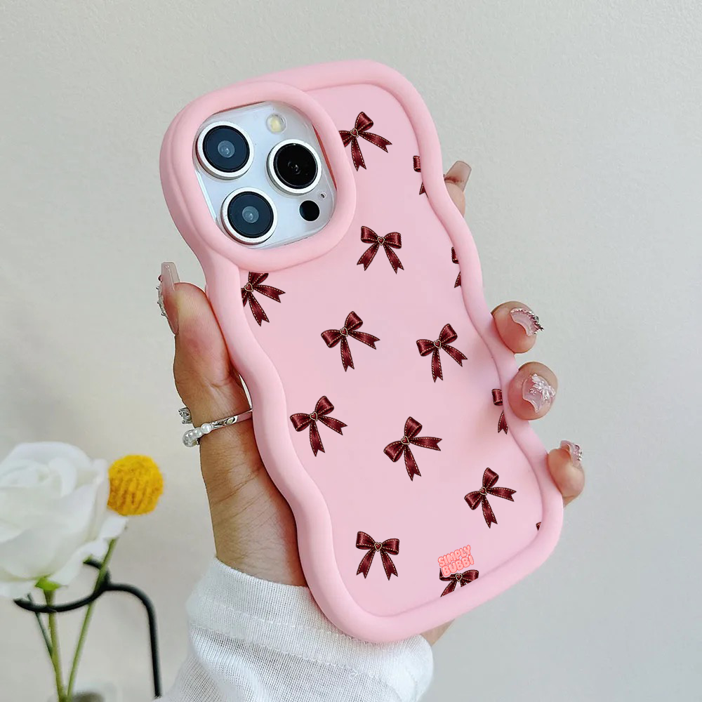 Oxblood Heart Bow Repeat Wavy iPhone Case – product view 6