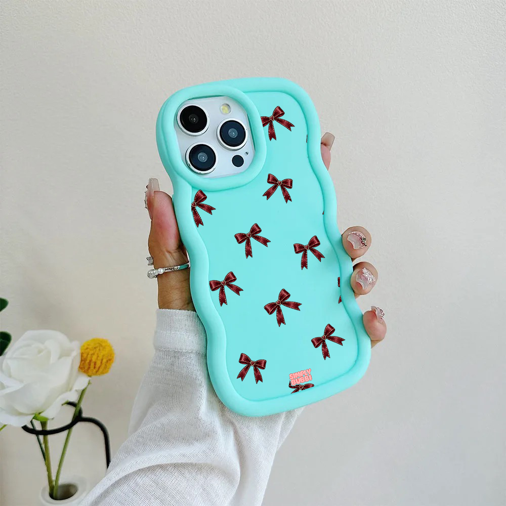 Oxblood Heart Bow Repeat Wavy iPhone Case – product view 7