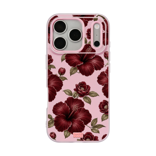 Oxblood Hibiscus Pattern Pop iPhone Case – Blush color