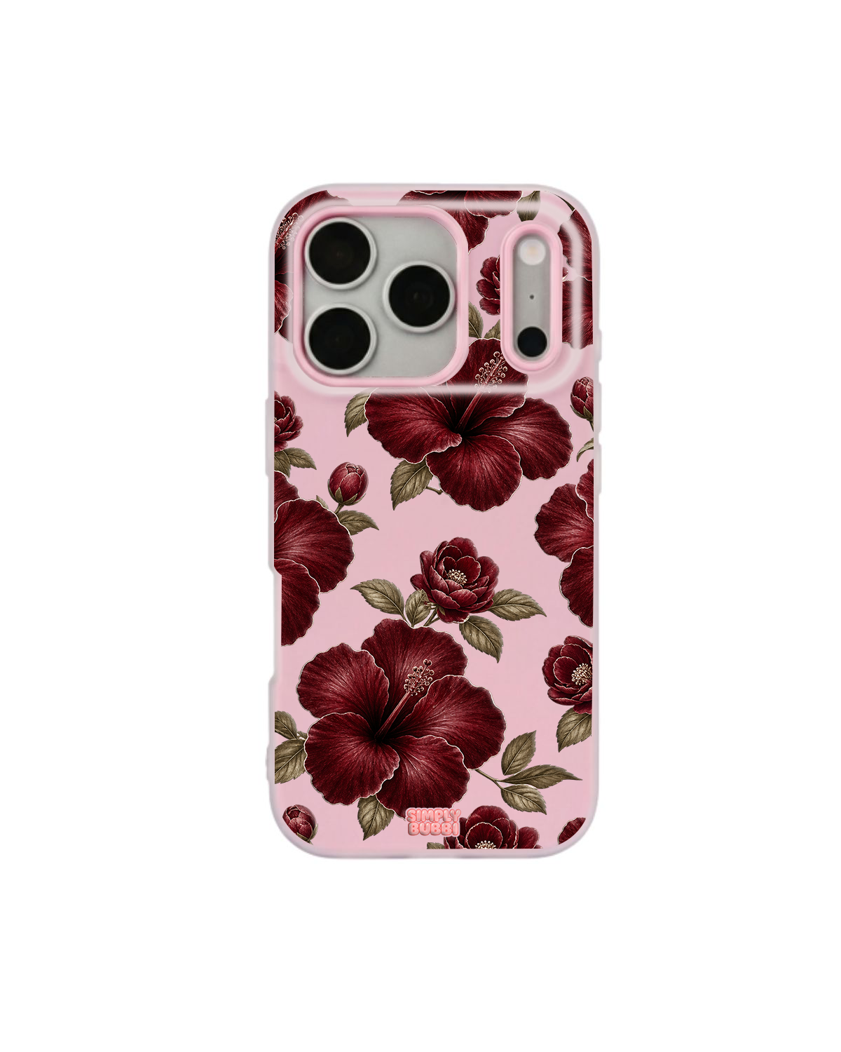 Oxblood Hibiscus Pattern Pop iPhone Case – Pink color