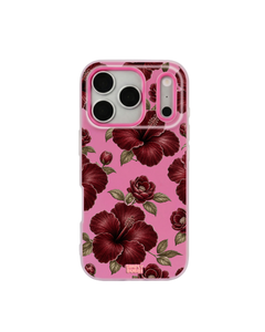 Oxblood Hibiscus Pattern Pop iPhone Case – Hot Pink