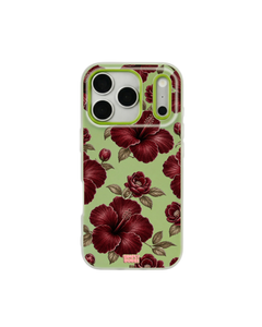 Oxblood Hibiscus Pattern Pop iPhone Case – Lime
