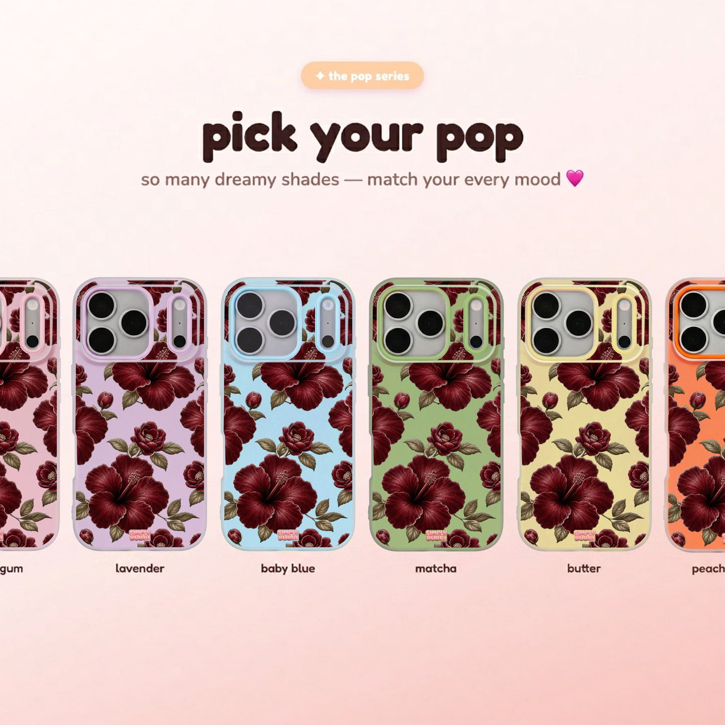 Oxblood Hibiscus Pattern Pop iPhone Case – product view 1