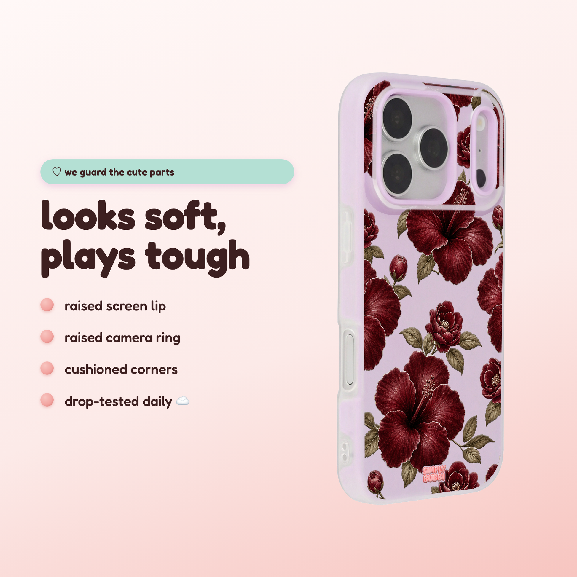 Oxblood Hibiscus Pattern Pop iPhone Case – product view 3